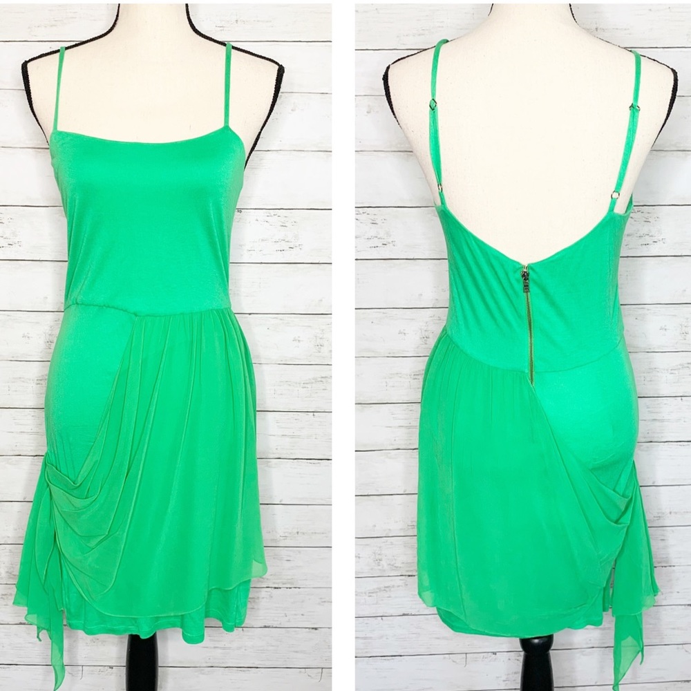 Alice + Olivia Green Silk Empire Waist Mini Dress
